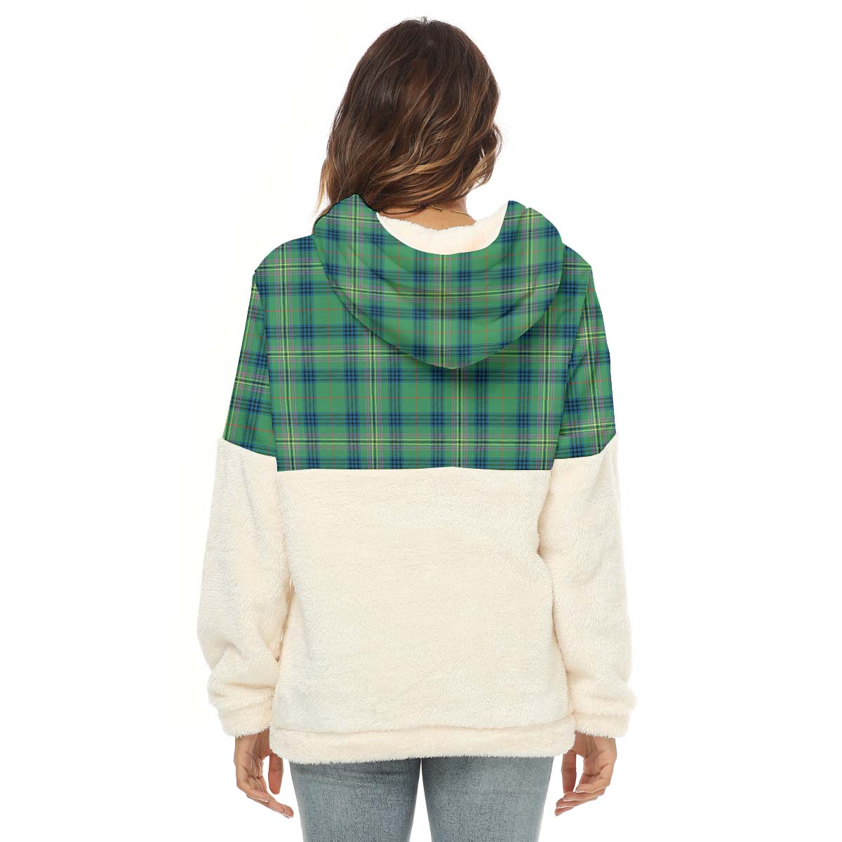 Kennedy Ancient Tartan Women's Borg Fleece Hoodie With Half Zip - Tartan Vibes Clothing