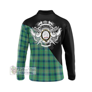 Kennedy Ancient Tartan Long Sleeve Polo Shirt with Family Crest and Military Logo Style