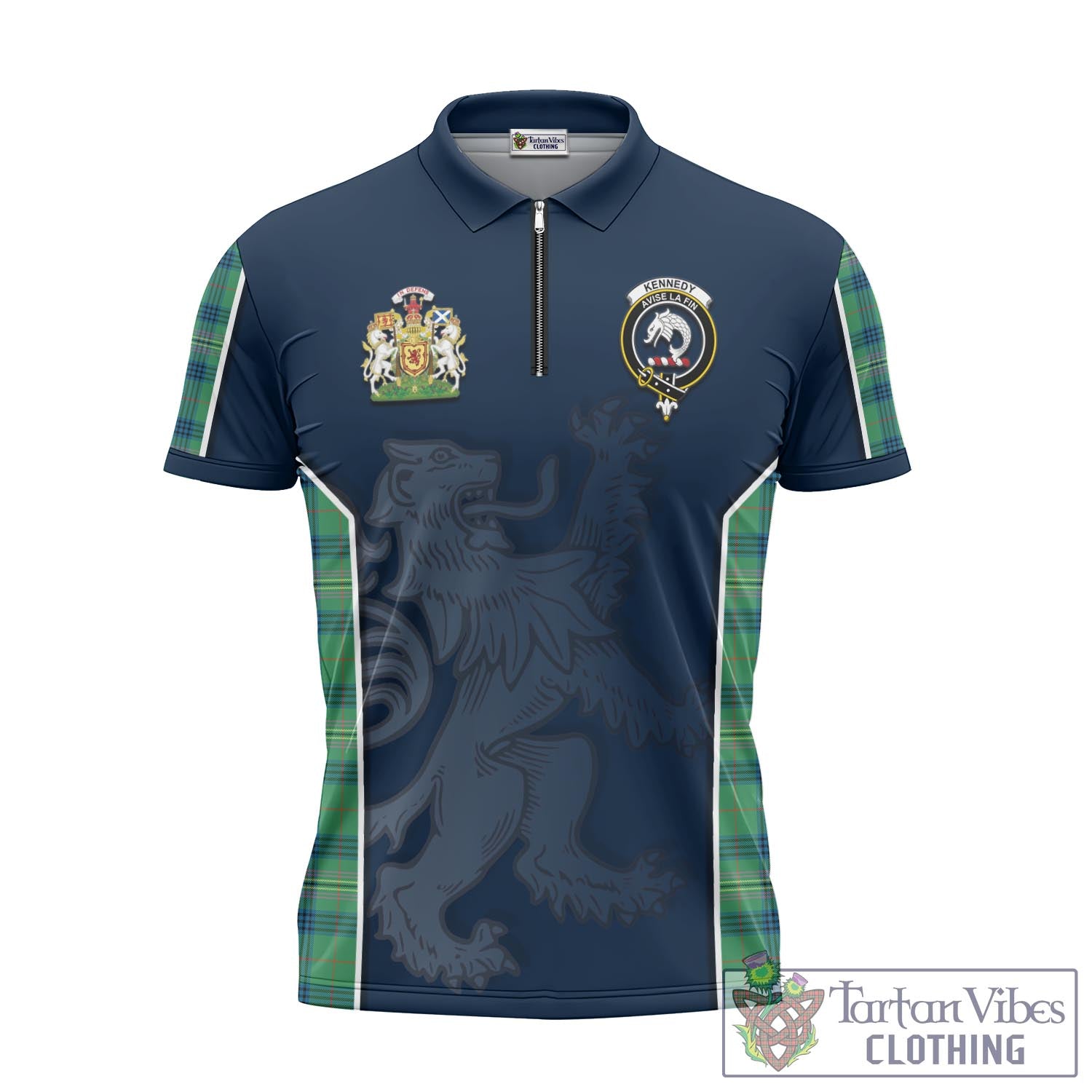 Tartan Vibes Clothing Kennedy Ancient Tartan Zipper Polo Shirt with Family Crest and Lion Rampant Vibes Sport Style