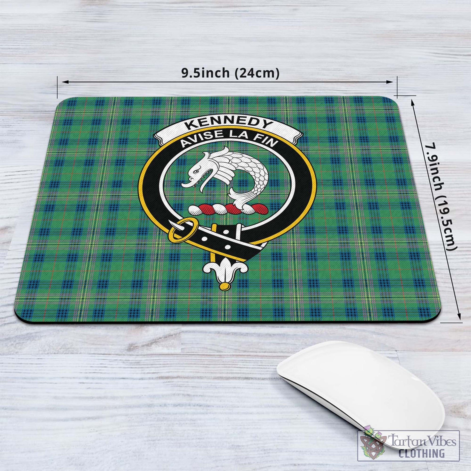 Tartan Vibes Clothing Kennedy Ancient Tartan Mouse Pad with Family Crest