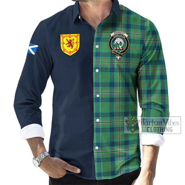 Kennedy Ancient Tartan Long Sleeve Button Shirt Alba with Scottish Lion Royal Arm Half Style