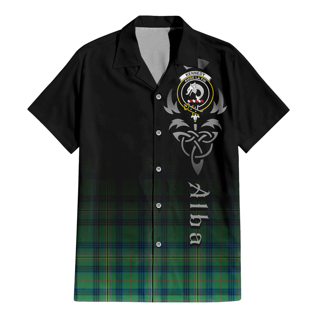 Tartan Vibes Clothing Kennedy Ancient Tartan Short Sleeve Button Up Featuring Alba Gu Brath Family Crest Celtic Inspired