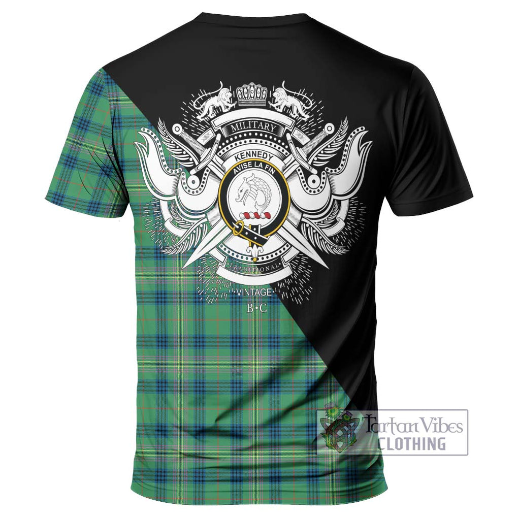 Kennedy Ancient Tartan T-Shirt with Family Crest and Military Logo Style - Tartanvibesclothing Shop