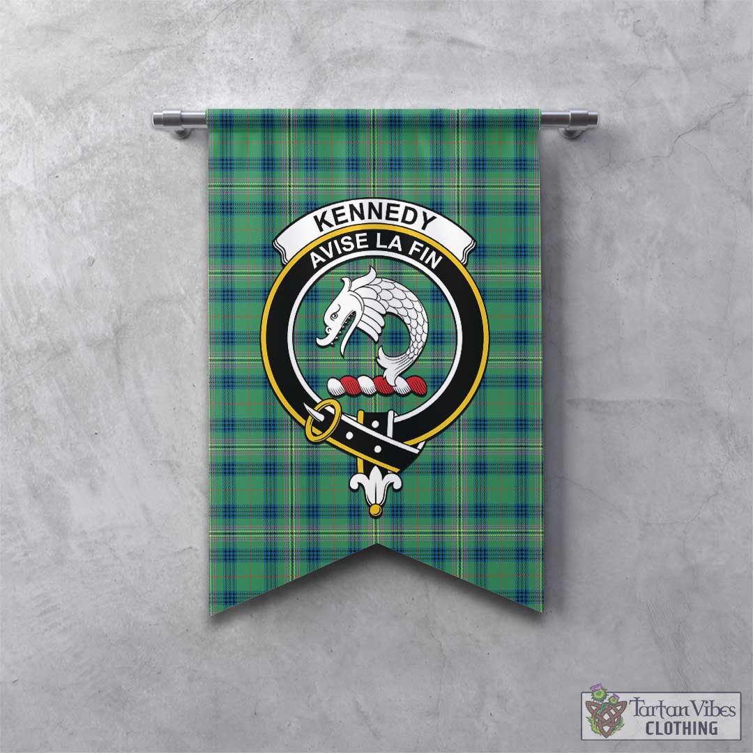 Tartan Vibes Clothing Kennedy Ancient Tartan Gonfalon, Tartan Banner with Family Crest