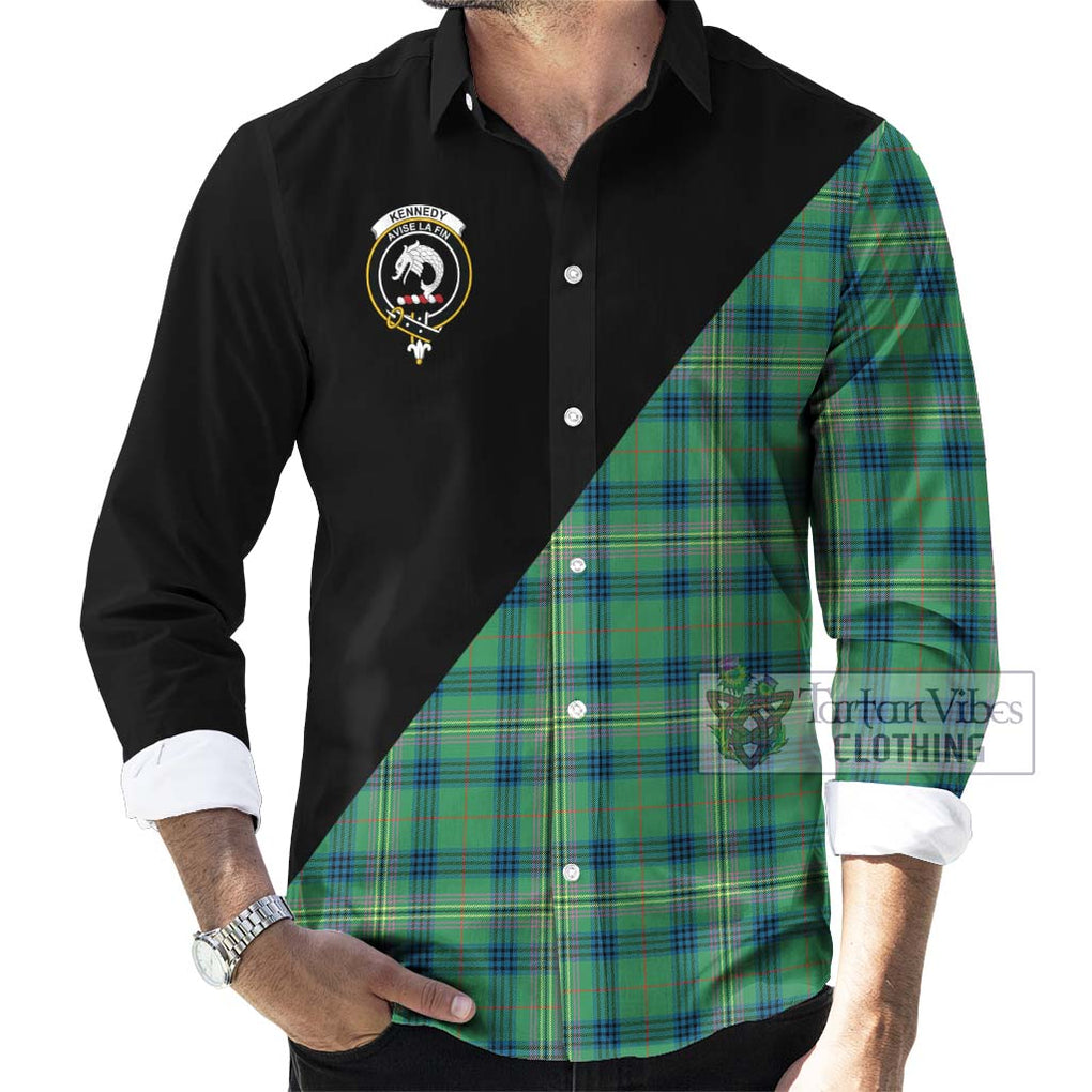 Kennedy Ancient Tartan Long Sleeve Button Shirt with Family Crest and Military Logo Style - Tartanvibesclothing Shop