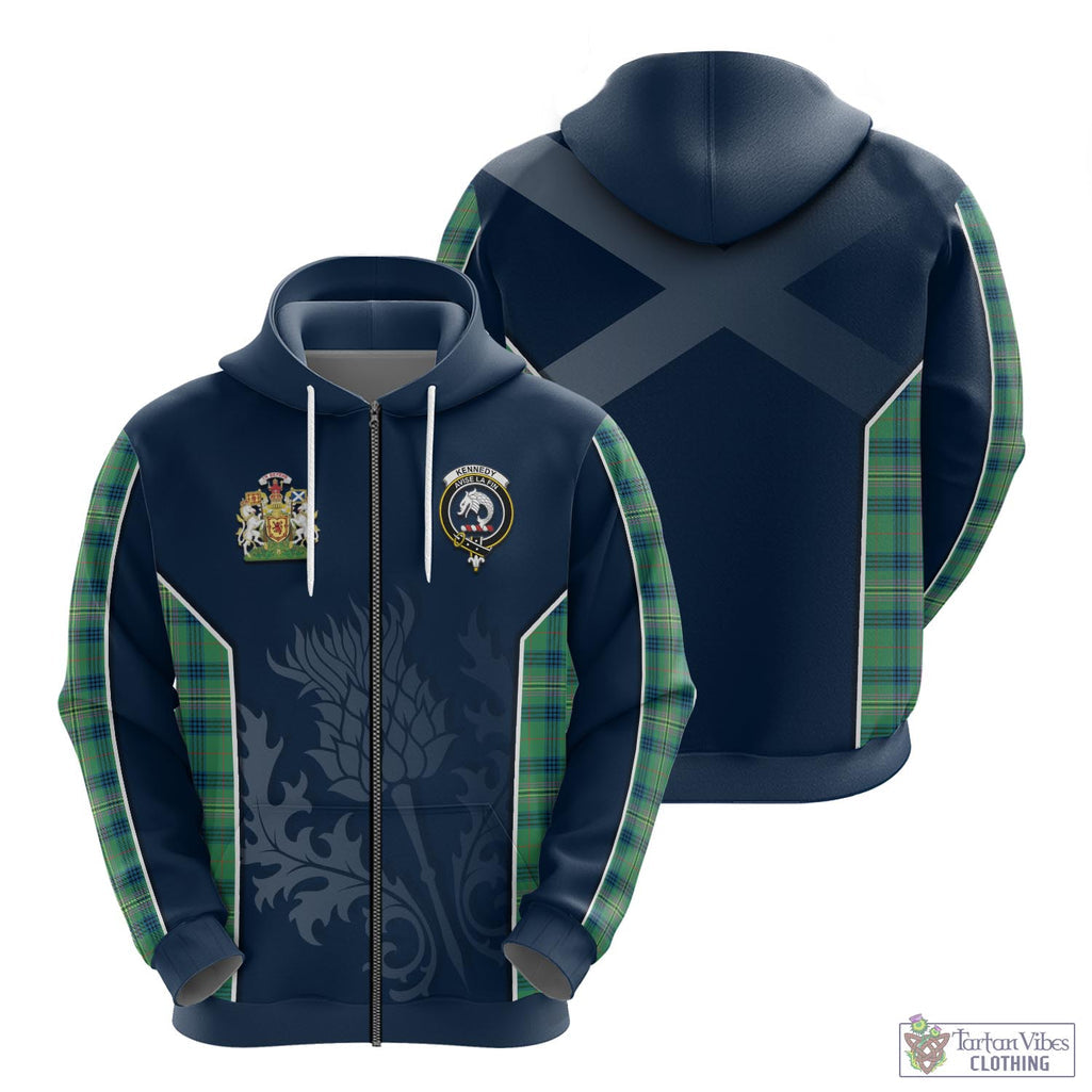 Tartan Vibes Clothing Kennedy Ancient Tartan Hoodie with Family Crest and Scottish Thistle Vibes Sport Style