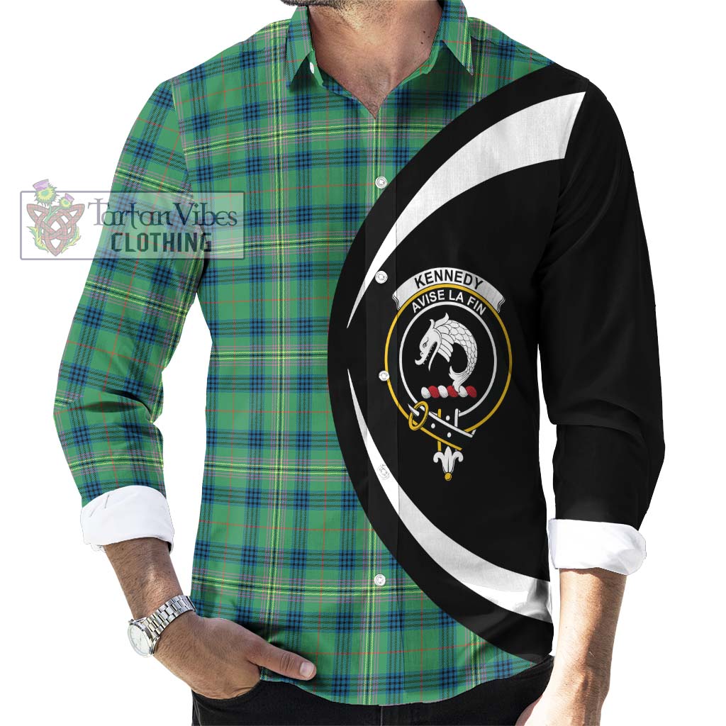 Kennedy Ancient Tartan Long Sleeve Button Up with Family Crest Circle Style - Tartan Vibes Clothing