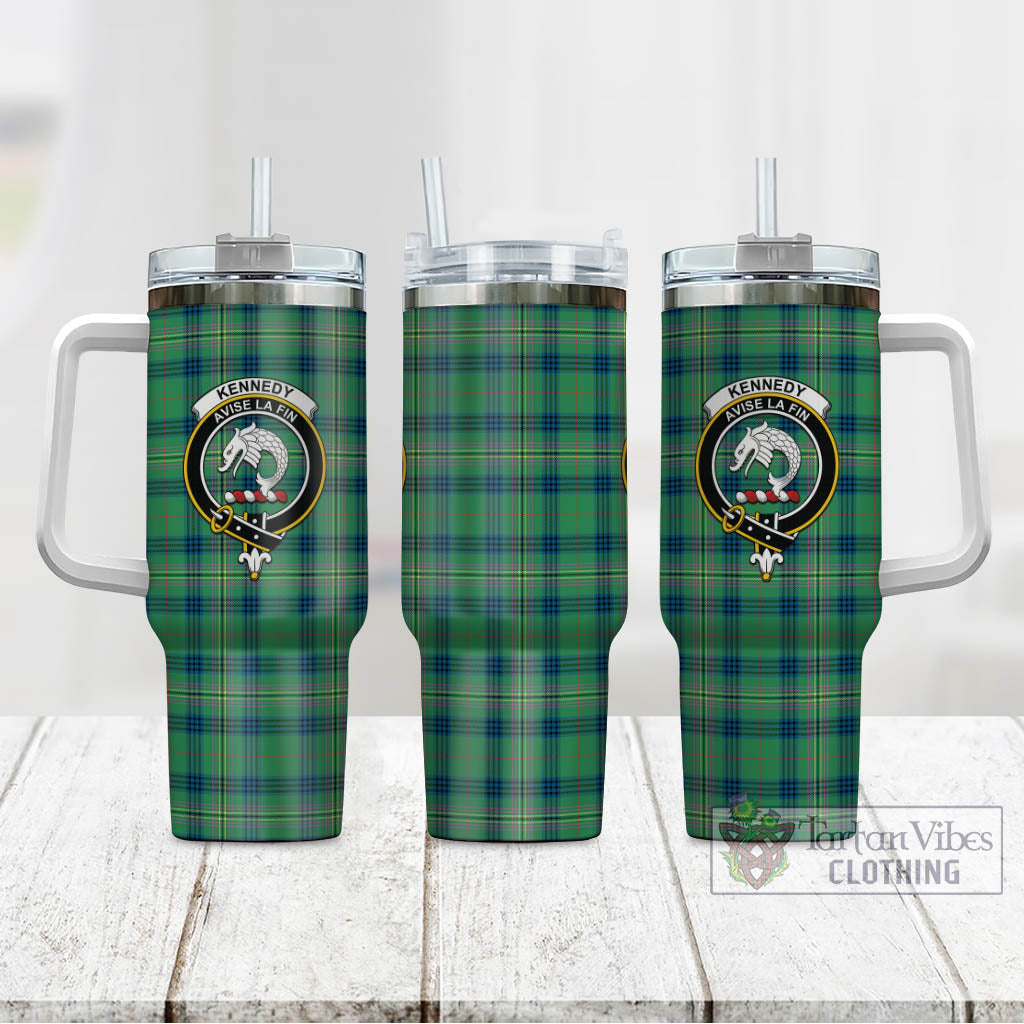 Tartan Vibes Clothing Kennedy Ancient Tartan and Family Crest Tumbler with Handle