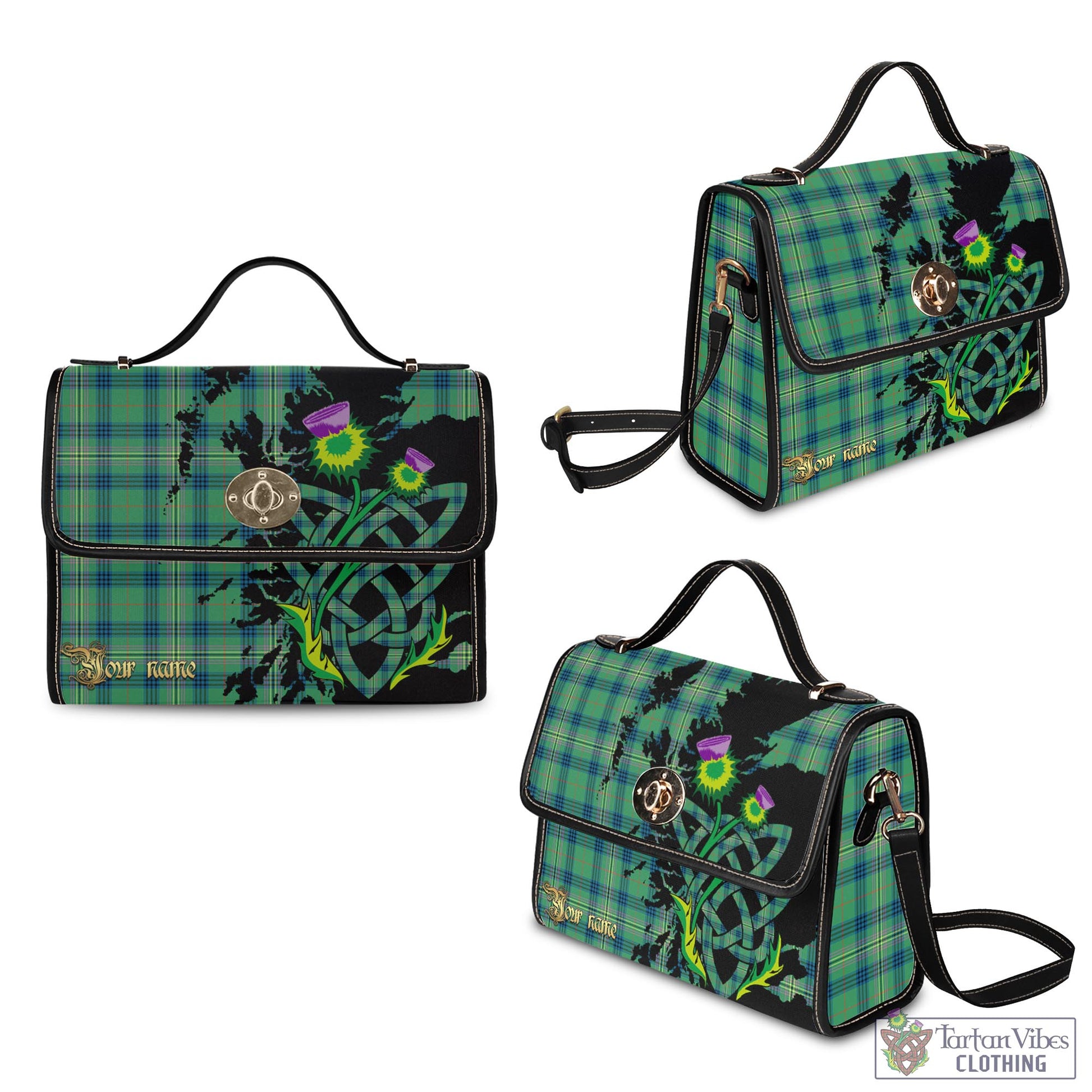 Tartan Vibes Clothing Kennedy Ancient Tartan Waterproof Canvas Bag with Scotland Map and Thistle Celtic Accents