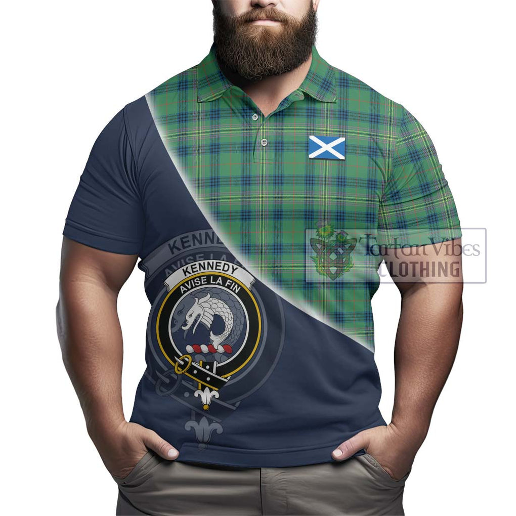 Kennedy Ancient Tartan Polo Shirt with Personalised National Flag and Family Crest Half Style - Tartanvibesclothing Shop