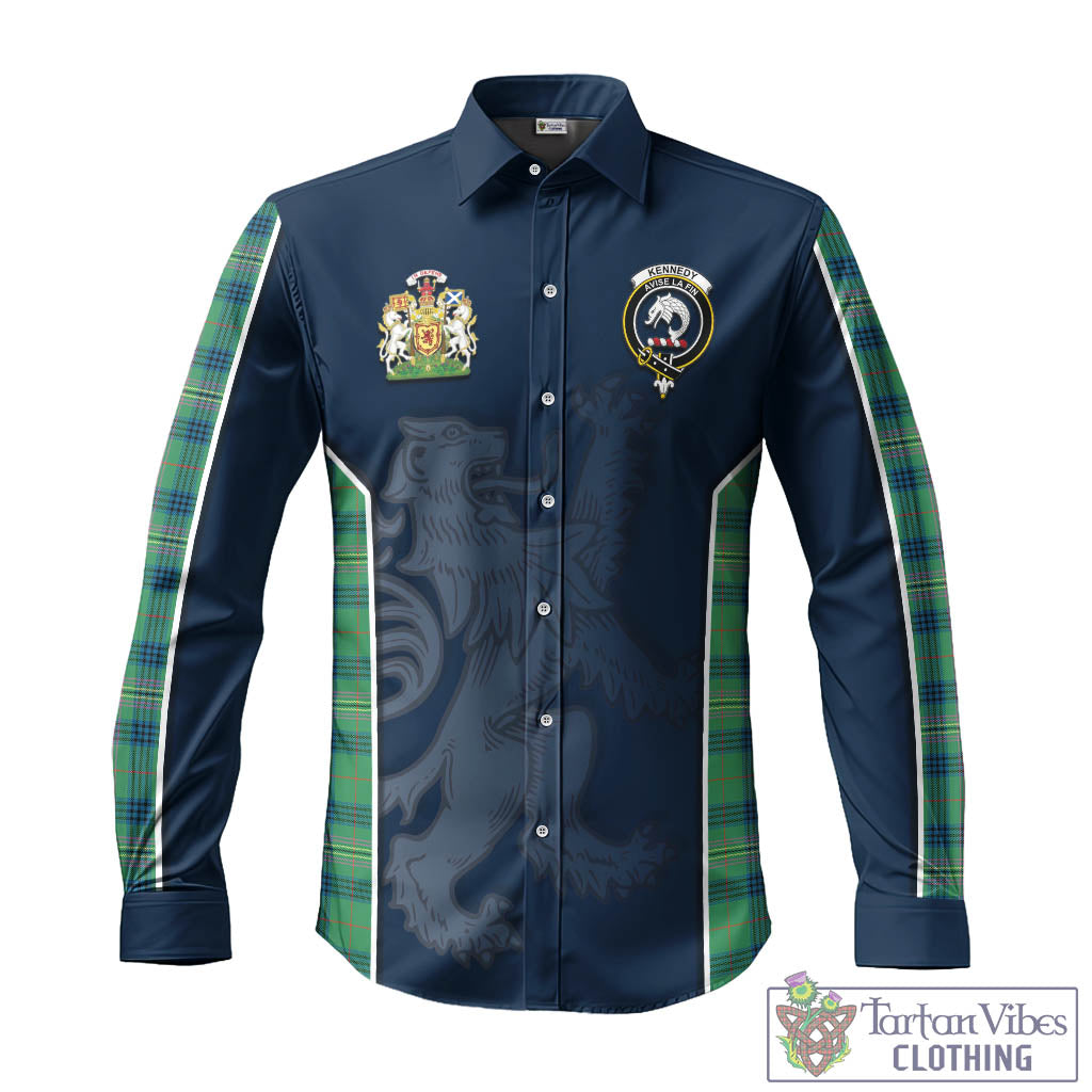 Tartan Vibes Clothing Kennedy Ancient Tartan Long Sleeve Button Up Shirt with Family Crest and Lion Rampant Vibes Sport Style