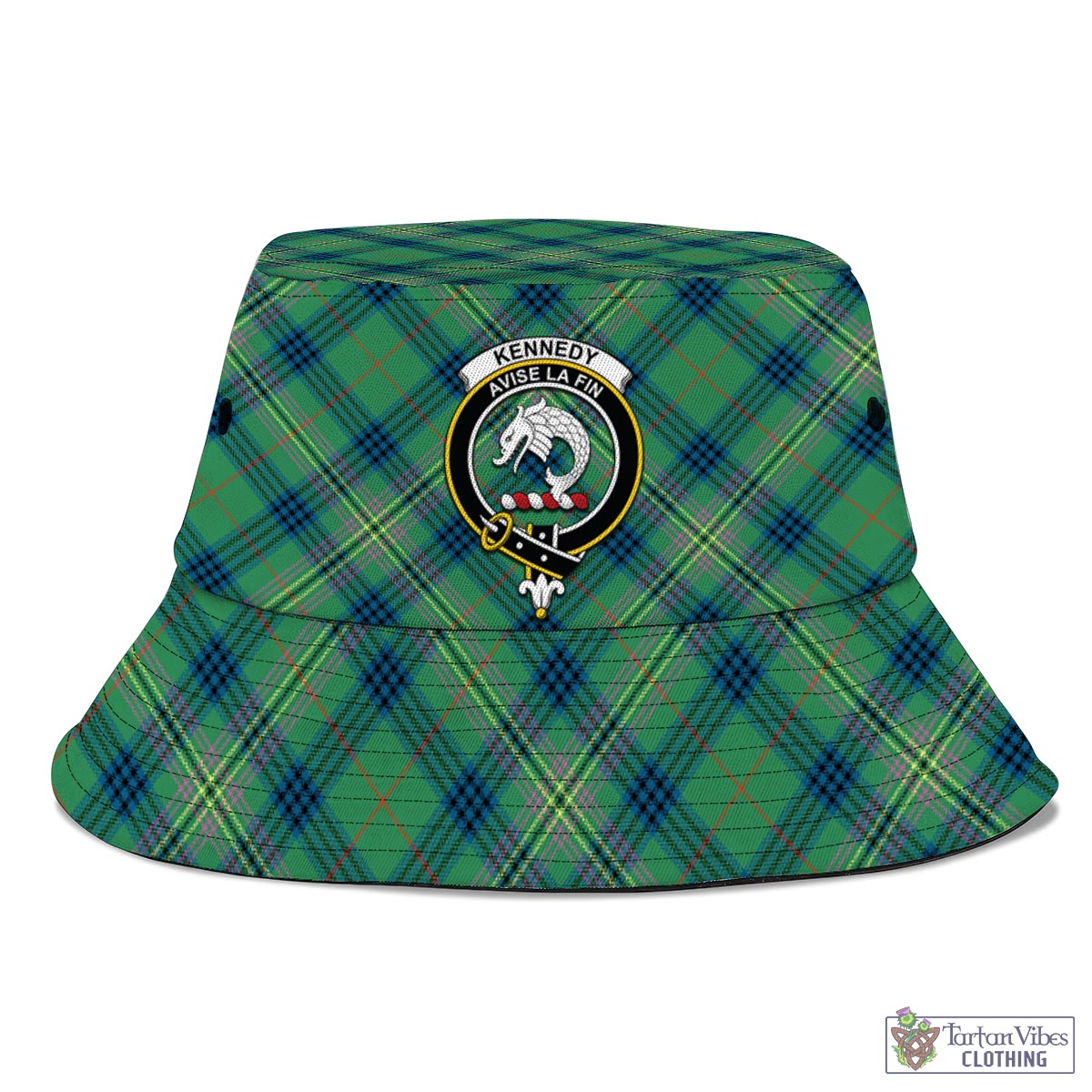 Tartan Vibes Clothing Kennedy Ancient Tartan Bucket Hat with Family Crest