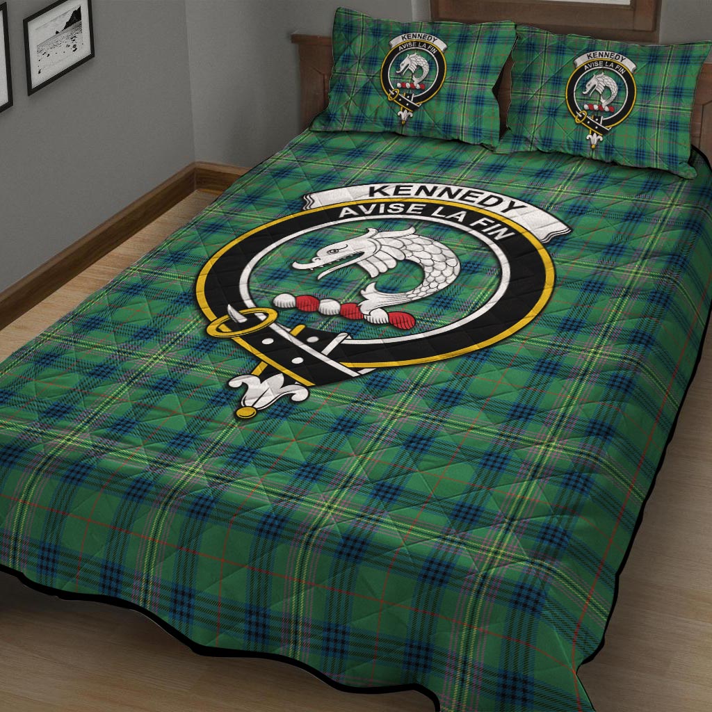 Kennedy Ancient Tartan Quilt Bed Set with Family Crest - Tartan Vibes Clothing