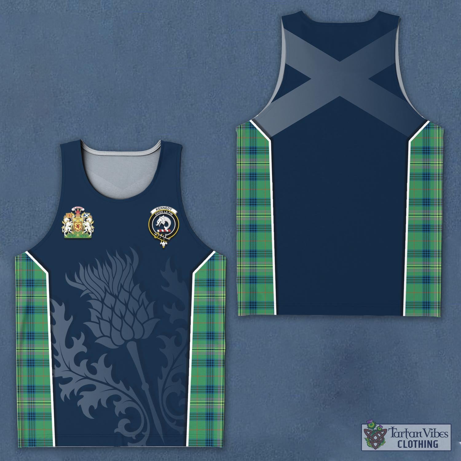 Tartan Vibes Clothing Kennedy Ancient Tartan Men's Tanks Top with Family Crest and Scottish Thistle Vibes Sport Style