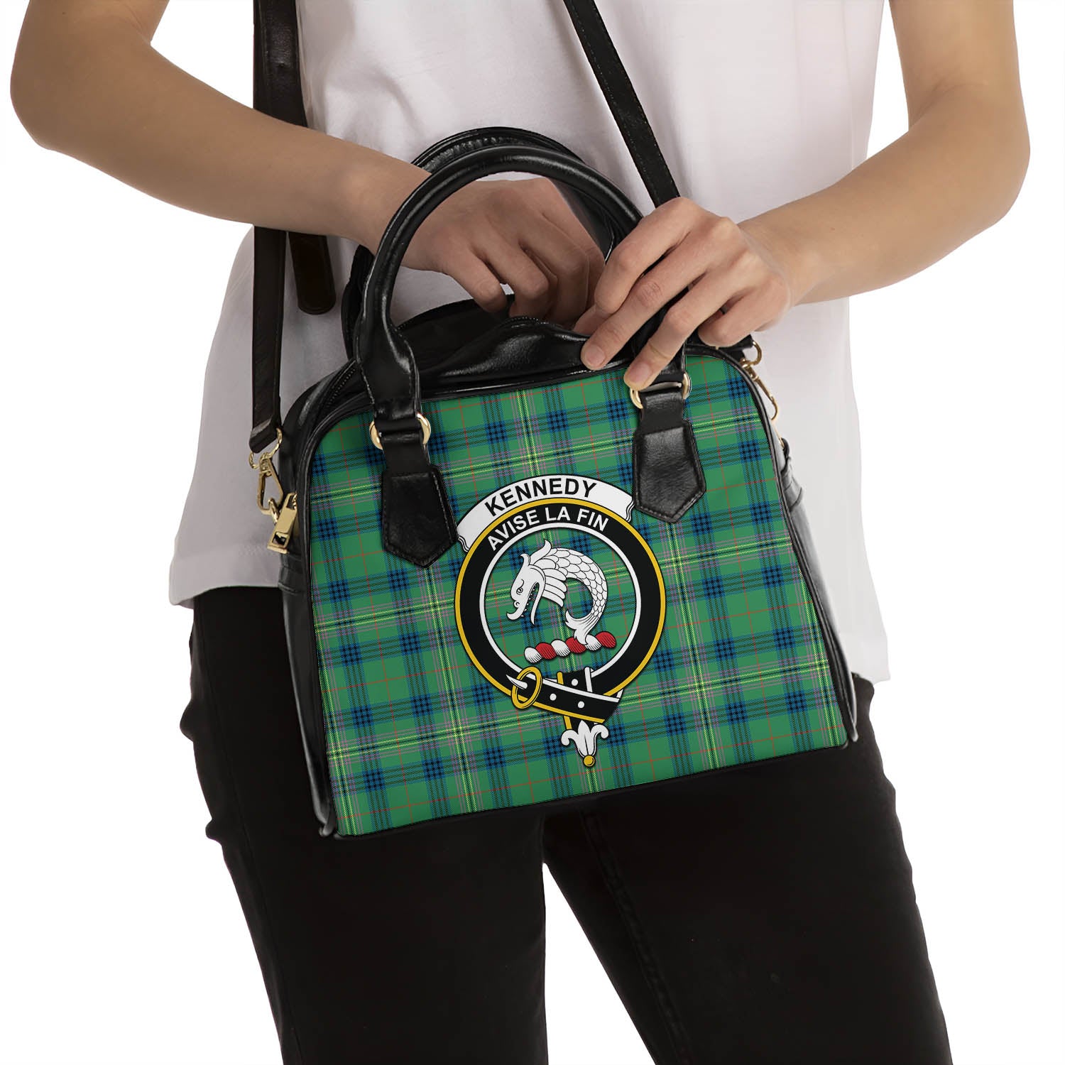 Kennedy Ancient Tartan Shoulder Handbags with Family Crest - Tartanvibesclothing