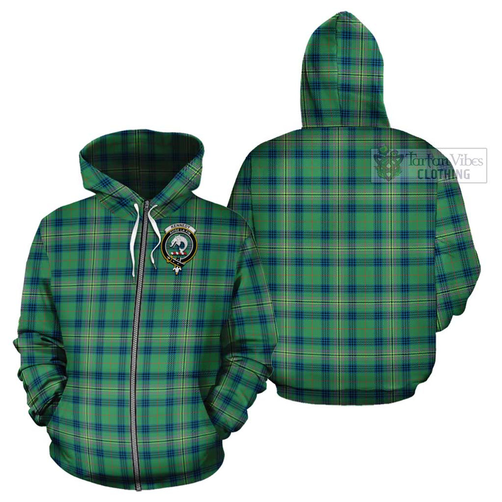 Kennedy Ancient Tartan Cotton Hoodie with Family Crest Zip Hoodie - Tartan Vibes Clothing