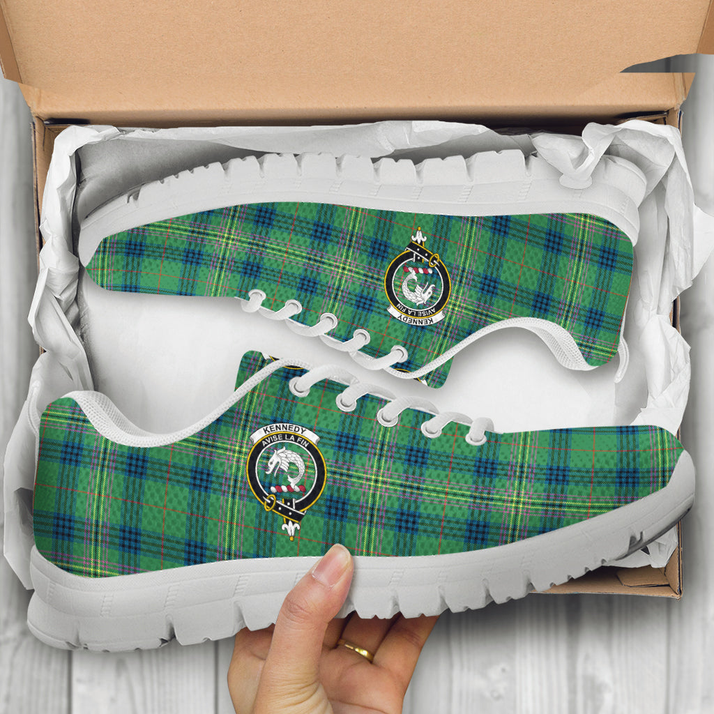 Kennedy Ancient Tartan Sneakers with Family Crest - Tartan Vibes Clothing