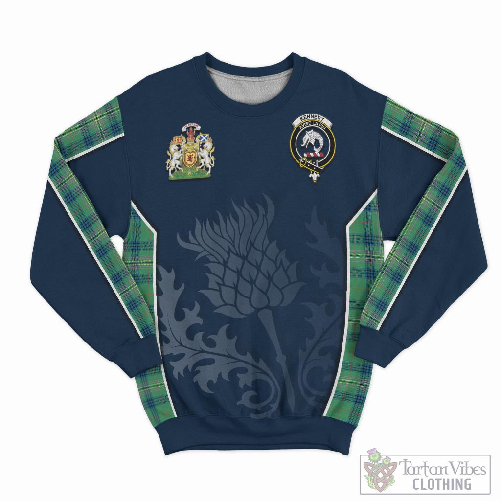 Tartan Vibes Clothing Kennedy Ancient Tartan Sweatshirt with Family Crest and Scottish Thistle Vibes Sport Style