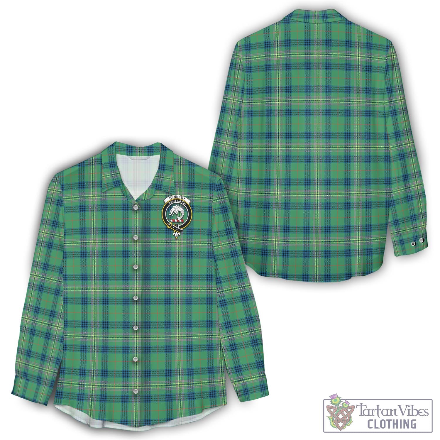 Tartan Vibes Clothing Kennedy Ancient Tartan Womens Casual Shirt with Family Crest