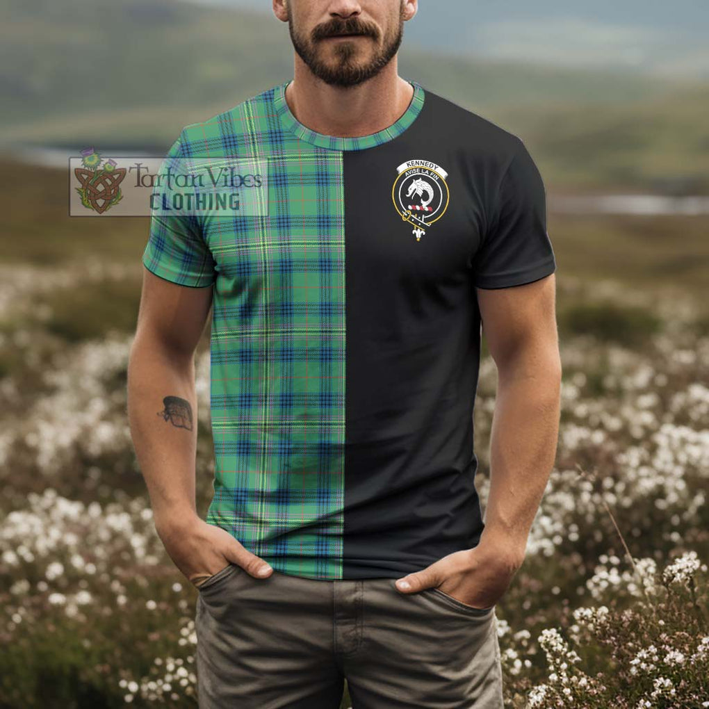 Kennedy Ancient Tartan T-Shirt with Family Crest and Half Of Me Style - Tartanvibesclothing Shop