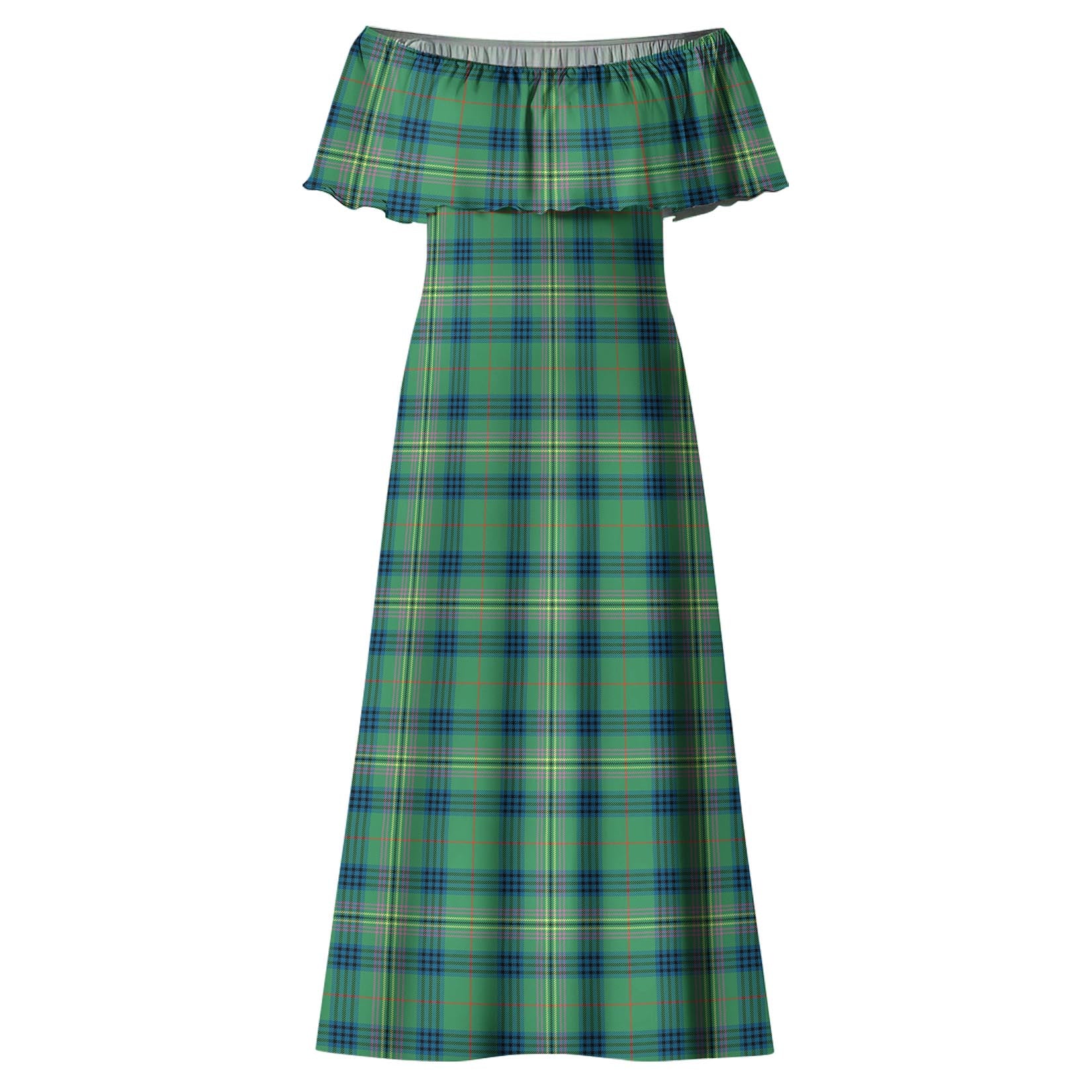 Kennedy Ancient Tartan Off Shoulder Long Dress - Tartanvibesclothing