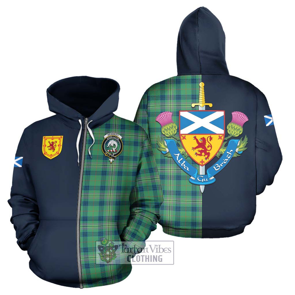 Tartan Vibes Clothing Kennedy Ancient Tartan Hoodie with Scottish Lion Royal Arm Half Style