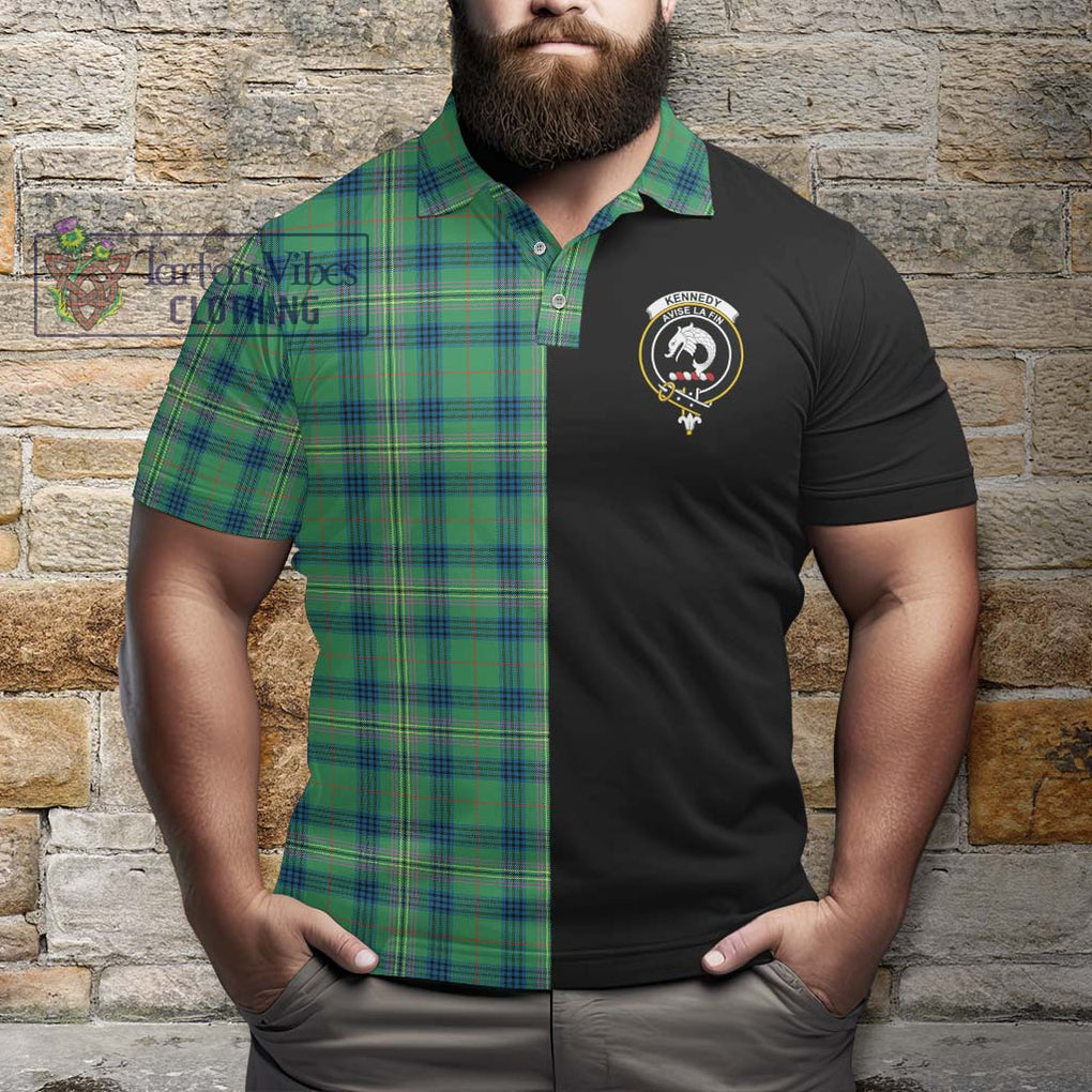 Kennedy Ancient Tartan Polo Shirt with Family Crest and Half Of Me Style - Tartanvibesclothing Shop