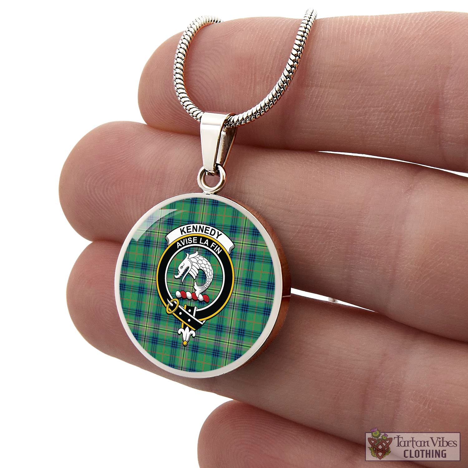 Tartan Vibes Clothing Kennedy Ancient Tartan Circle Necklace with Family Crest