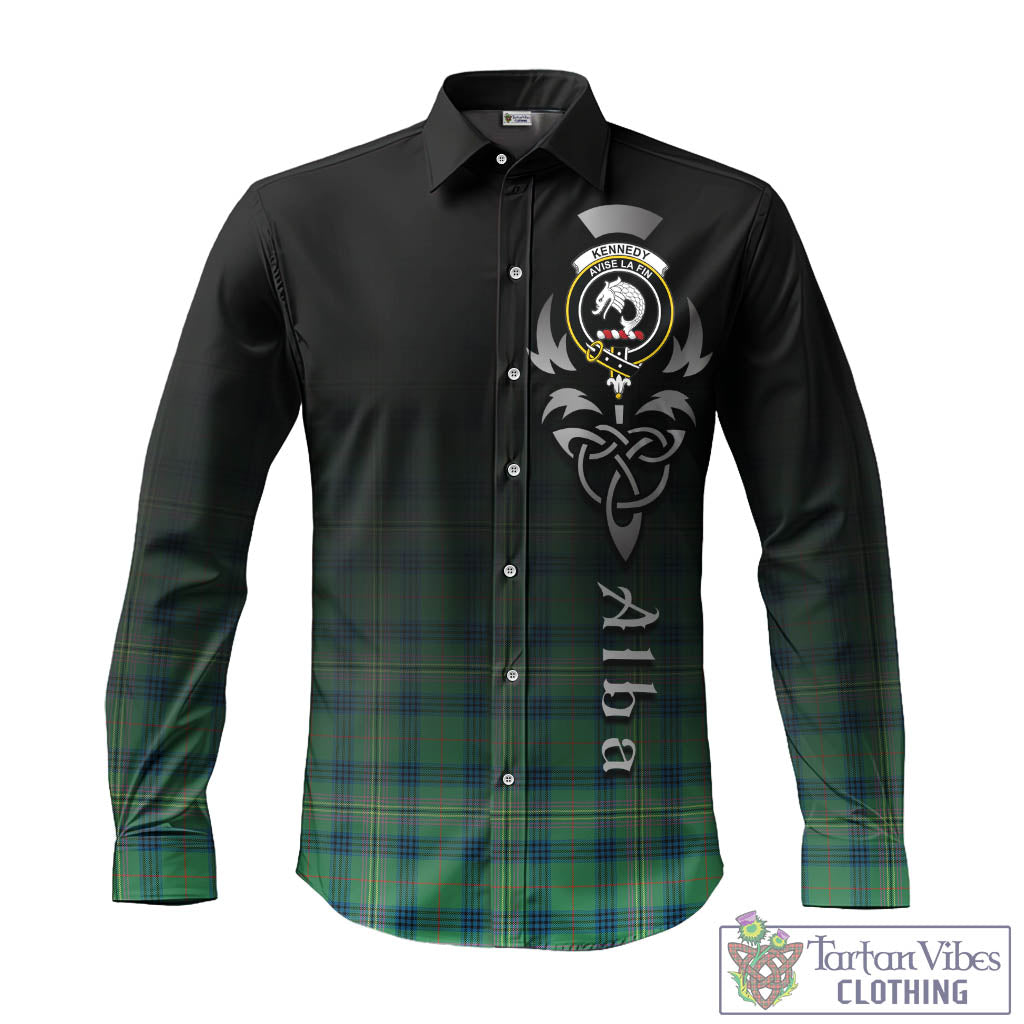 Tartan Vibes Clothing Kennedy Ancient Tartan Long Sleeve Button Up Featuring Alba Gu Brath Family Crest Celtic Inspired