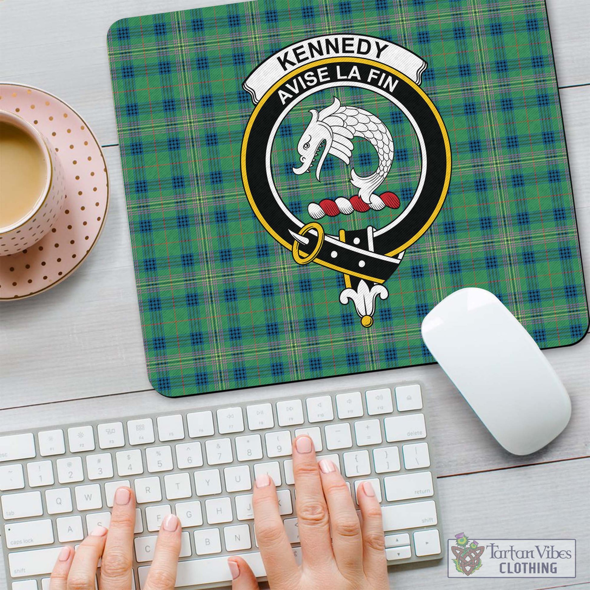 Tartan Vibes Clothing Kennedy Ancient Tartan Mouse Pad with Family Crest