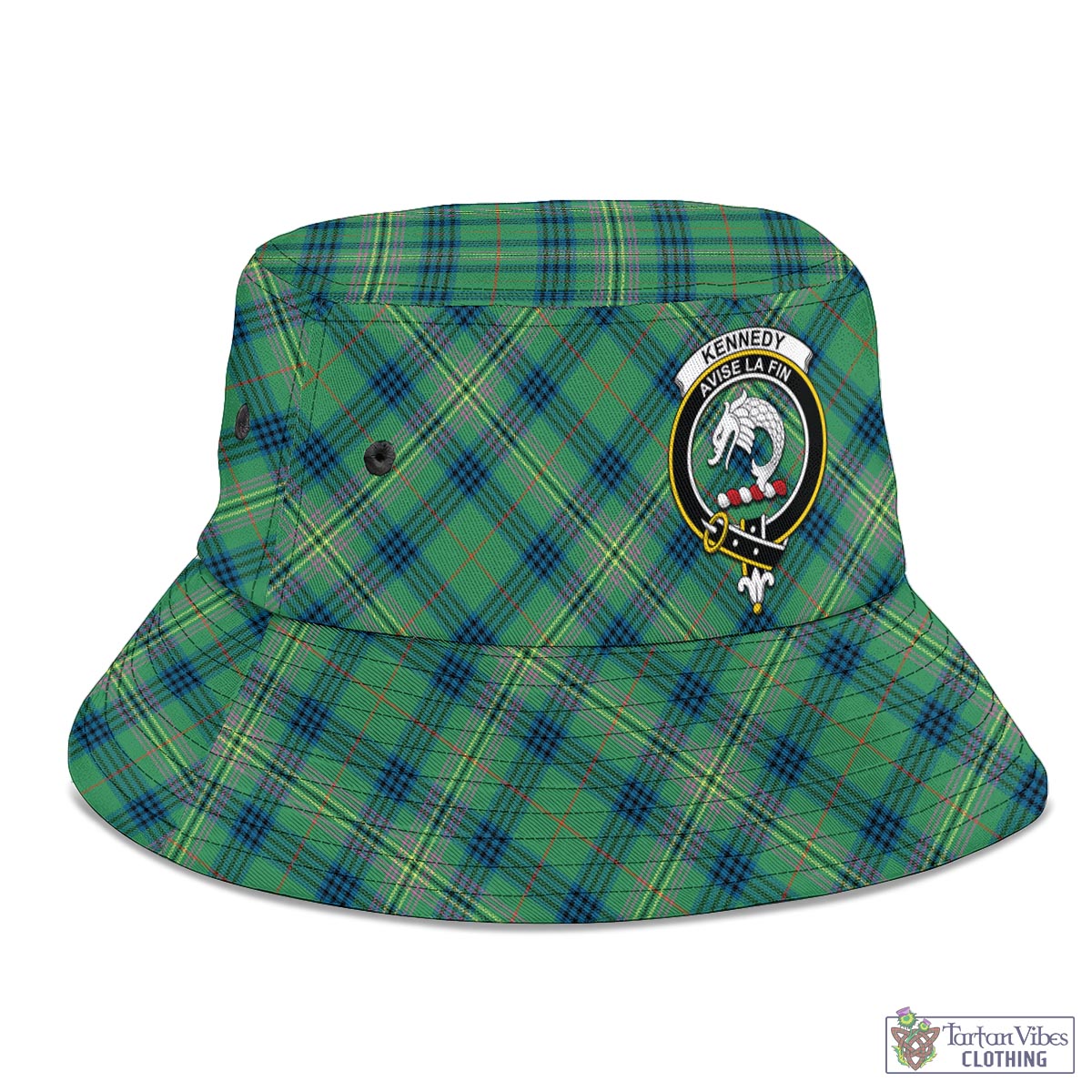 Tartan Vibes Clothing Kennedy Ancient Tartan Bucket Hat with Family Crest