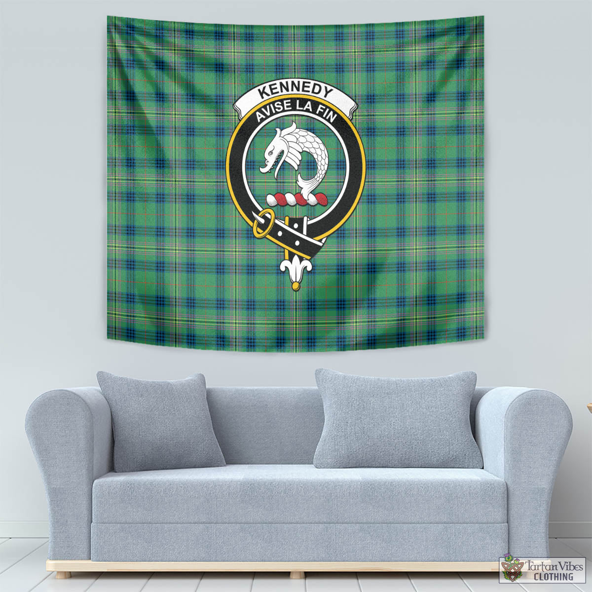 Tartan Vibes Clothing Kennedy Ancient Tartan Tapestry Wall Hanging and Home Decor for Room with Family Crest