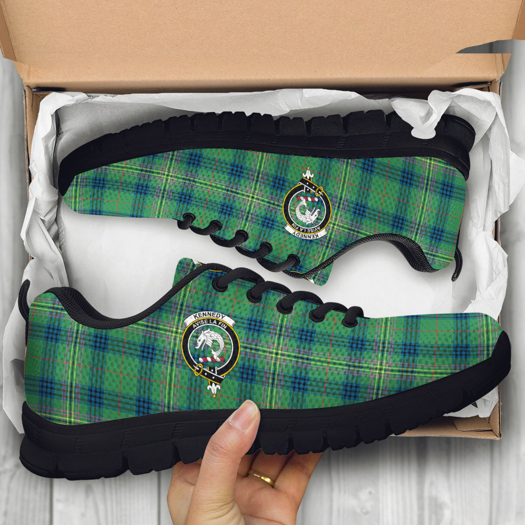 Kennedy Ancient Tartan Sneakers with Family Crest - Tartan Vibes Clothing