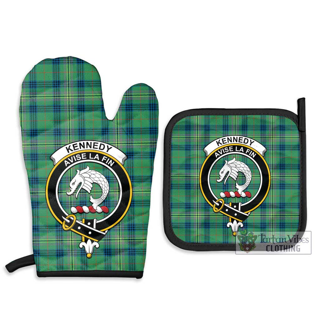 Kennedy Ancient Tartan Combo Oven Mitt & Pot-Holder with Family Crest Combo 1 Oven Mitt & 2 Pot-Holder Black - Tartan Vibes Clothing