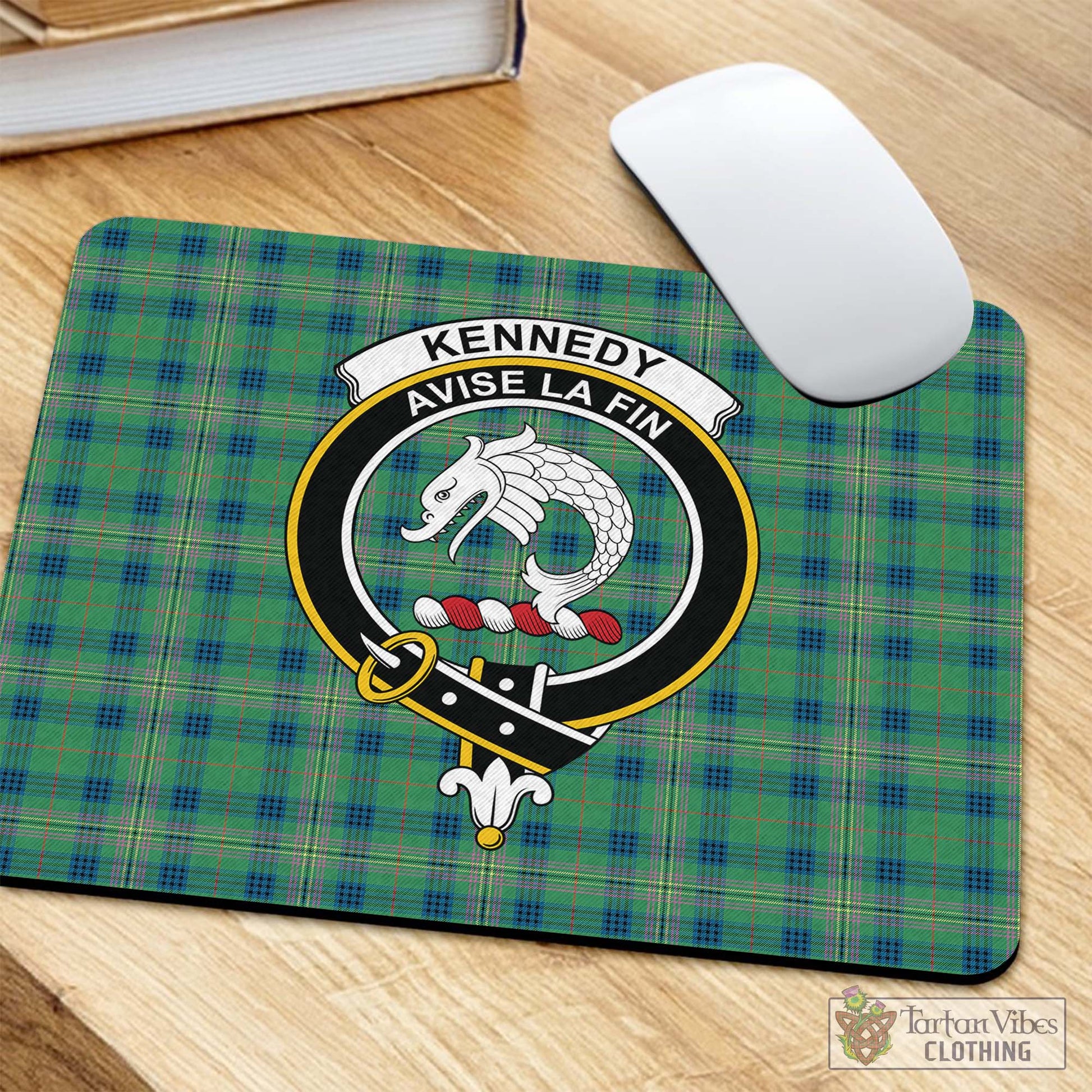 Tartan Vibes Clothing Kennedy Ancient Tartan Mouse Pad with Family Crest