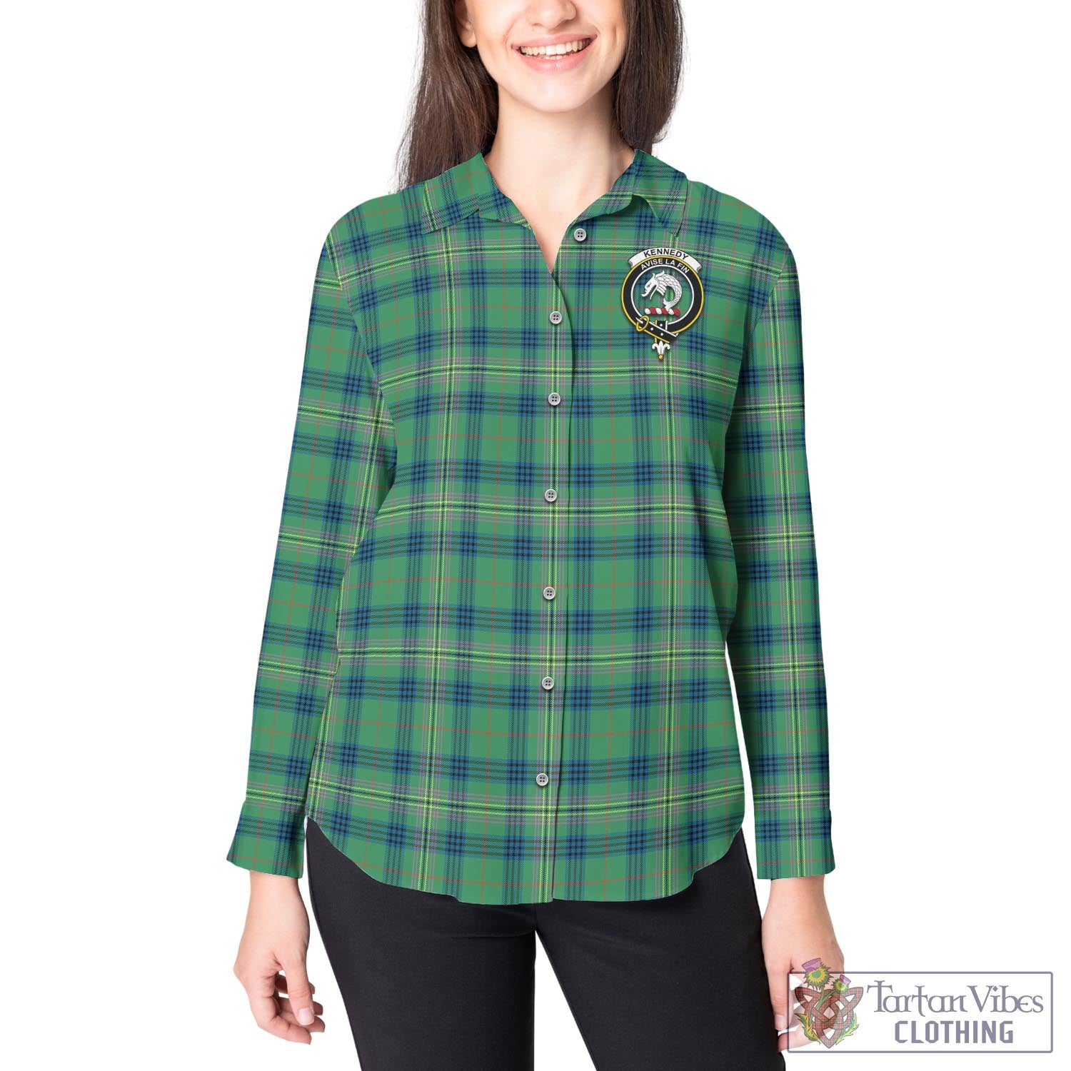 Tartan Vibes Clothing Kennedy Ancient Tartan Womens Casual Shirt with Family Crest