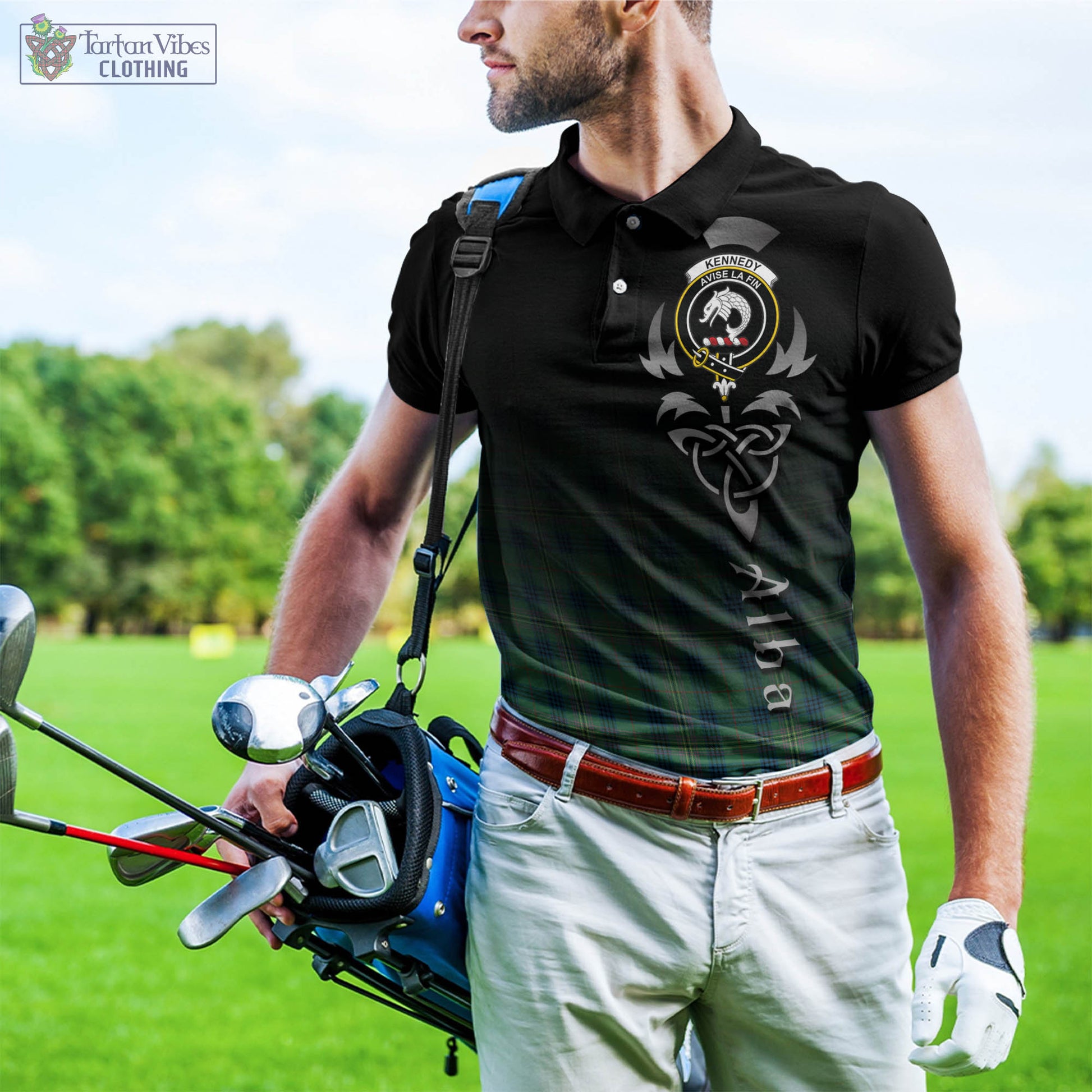 Tartan Vibes Clothing Kennedy Ancient Tartan Polo Shirt Featuring Alba Gu Brath Family Crest Celtic Inspired