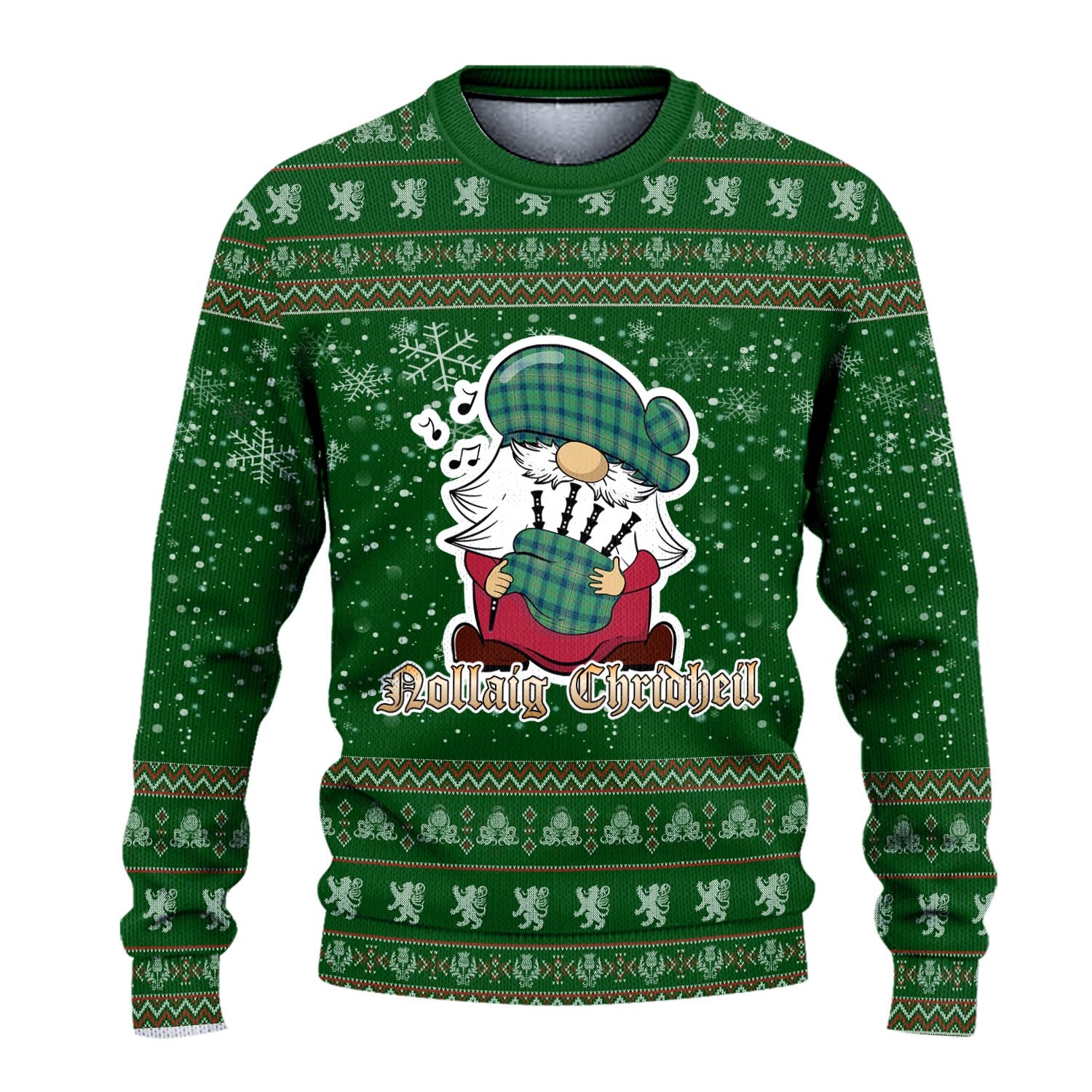 Kennedy Ancient Clan Christmas Family Knitted Sweater with Funny Gnome Playing Bagpipes - Tartanvibesclothing