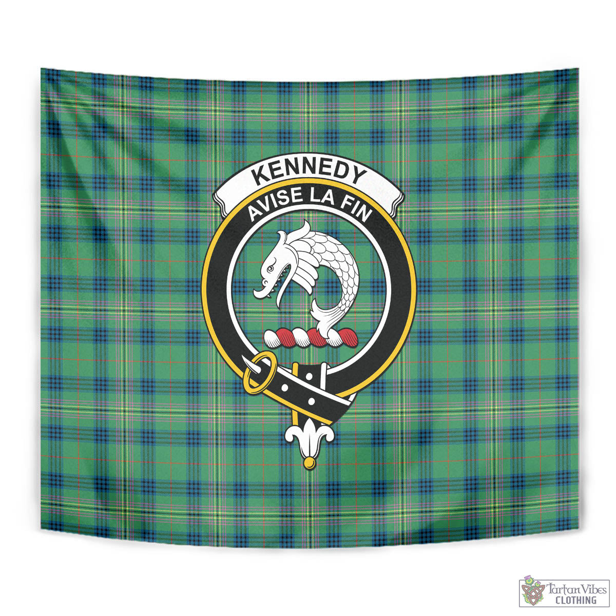 Tartan Vibes Clothing Kennedy Ancient Tartan Tapestry Wall Hanging and Home Decor for Room with Family Crest