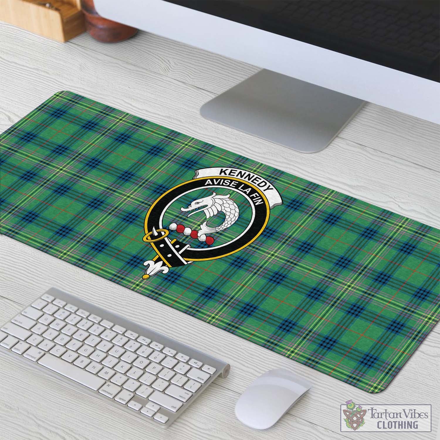 Tartan Vibes Clothing Kennedy Ancient Tartan Mouse Pad with Family Crest