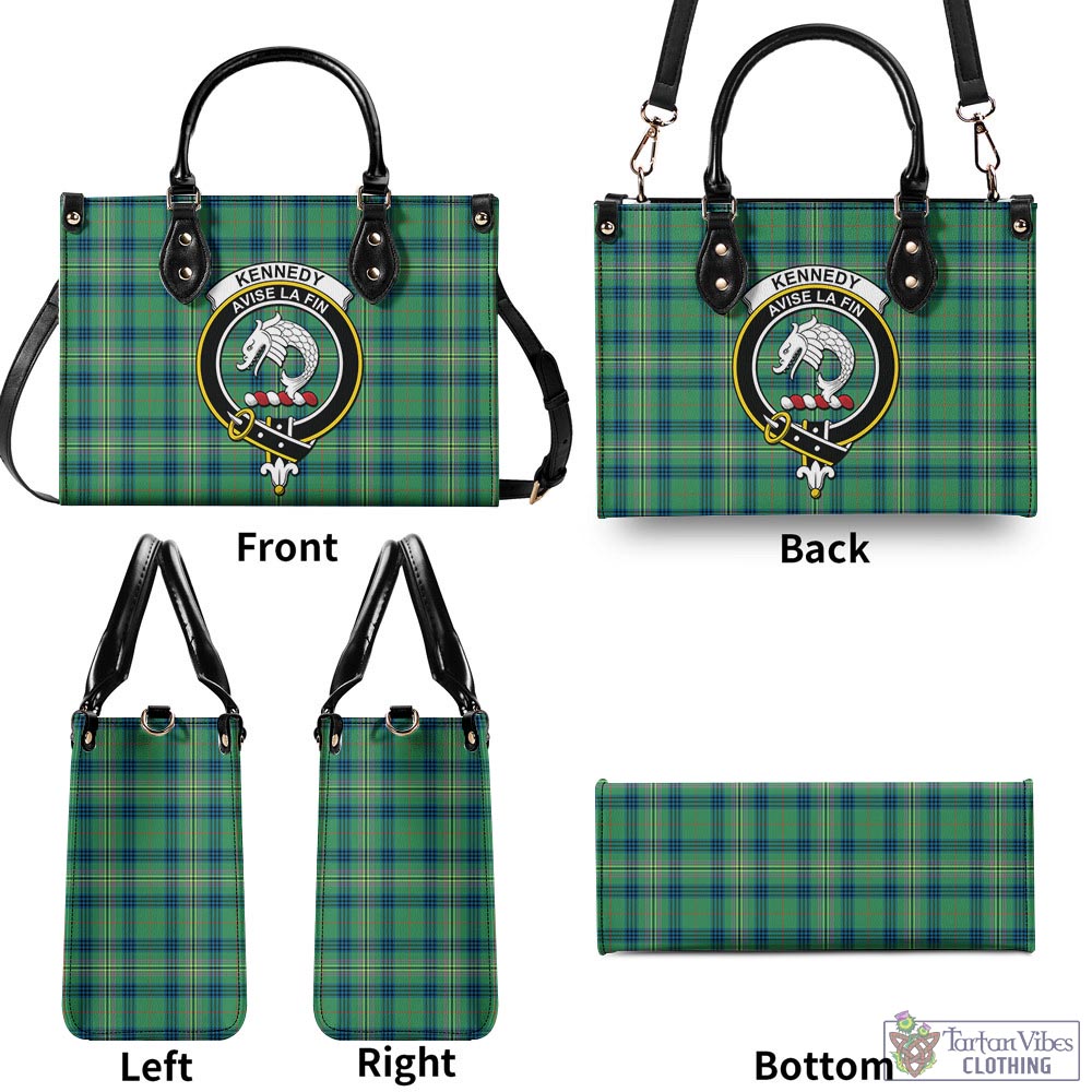 Tartan Vibes Clothing Kennedy Ancient Tartan Luxury Leather Handbags with Family Crest