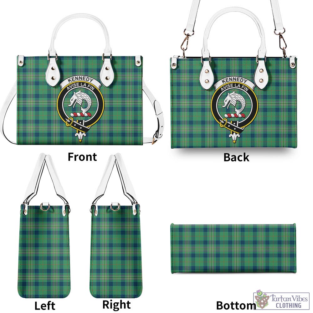 Tartan Vibes Clothing Kennedy Ancient Tartan Luxury Leather Handbags with Family Crest