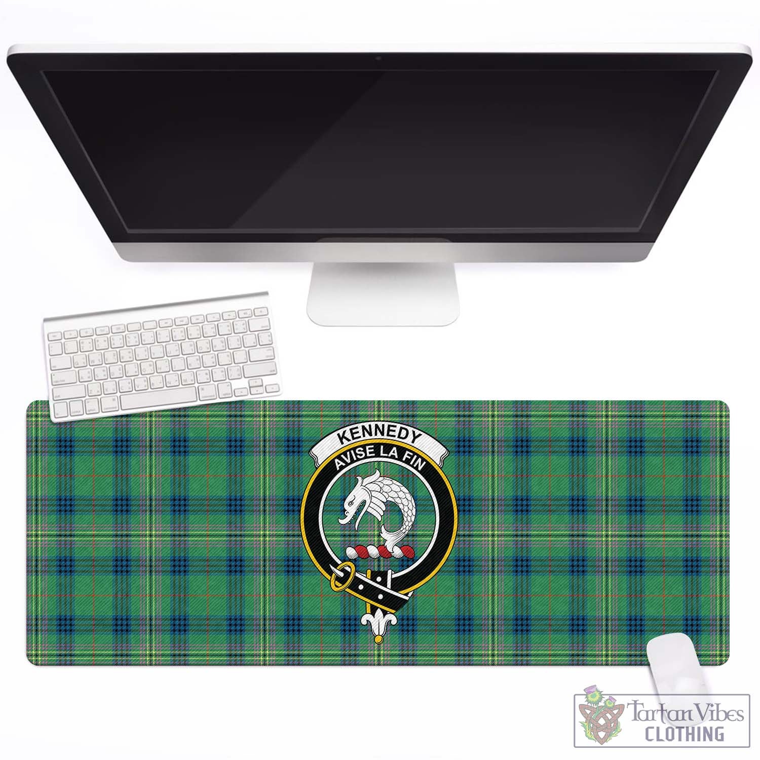 Tartan Vibes Clothing Kennedy Ancient Tartan Mouse Pad with Family Crest