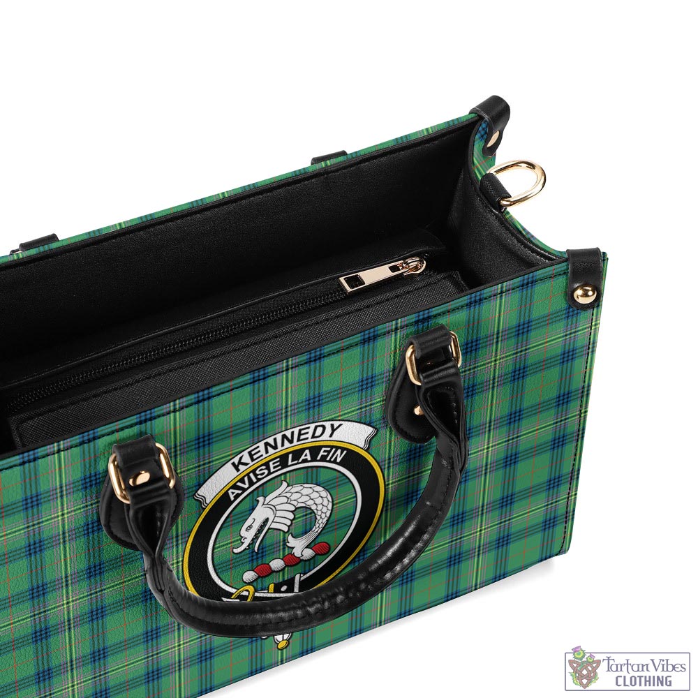 Tartan Vibes Clothing Kennedy Ancient Tartan Luxury Leather Handbags with Family Crest