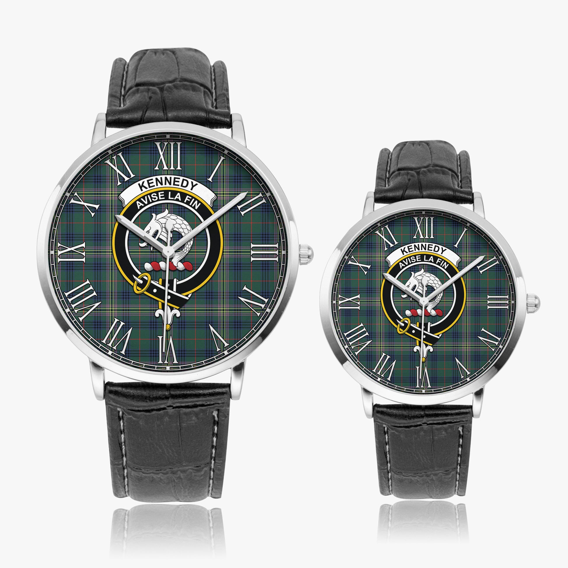 Kennedy Modern Tartan Family Crest Leather Strap Quartz Watch - Tartanvibesclothing