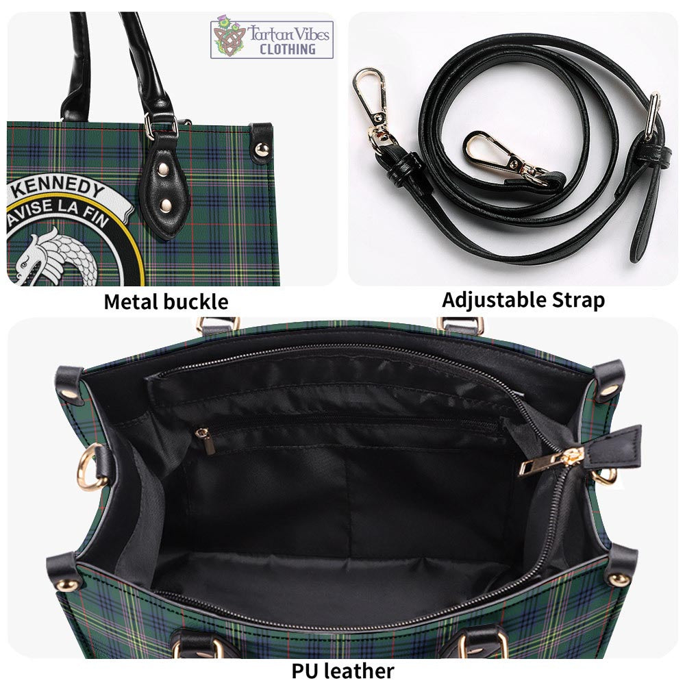 Tartan Vibes Clothing Kennedy Modern Tartan Luxury Leather Handbags with Family Crest