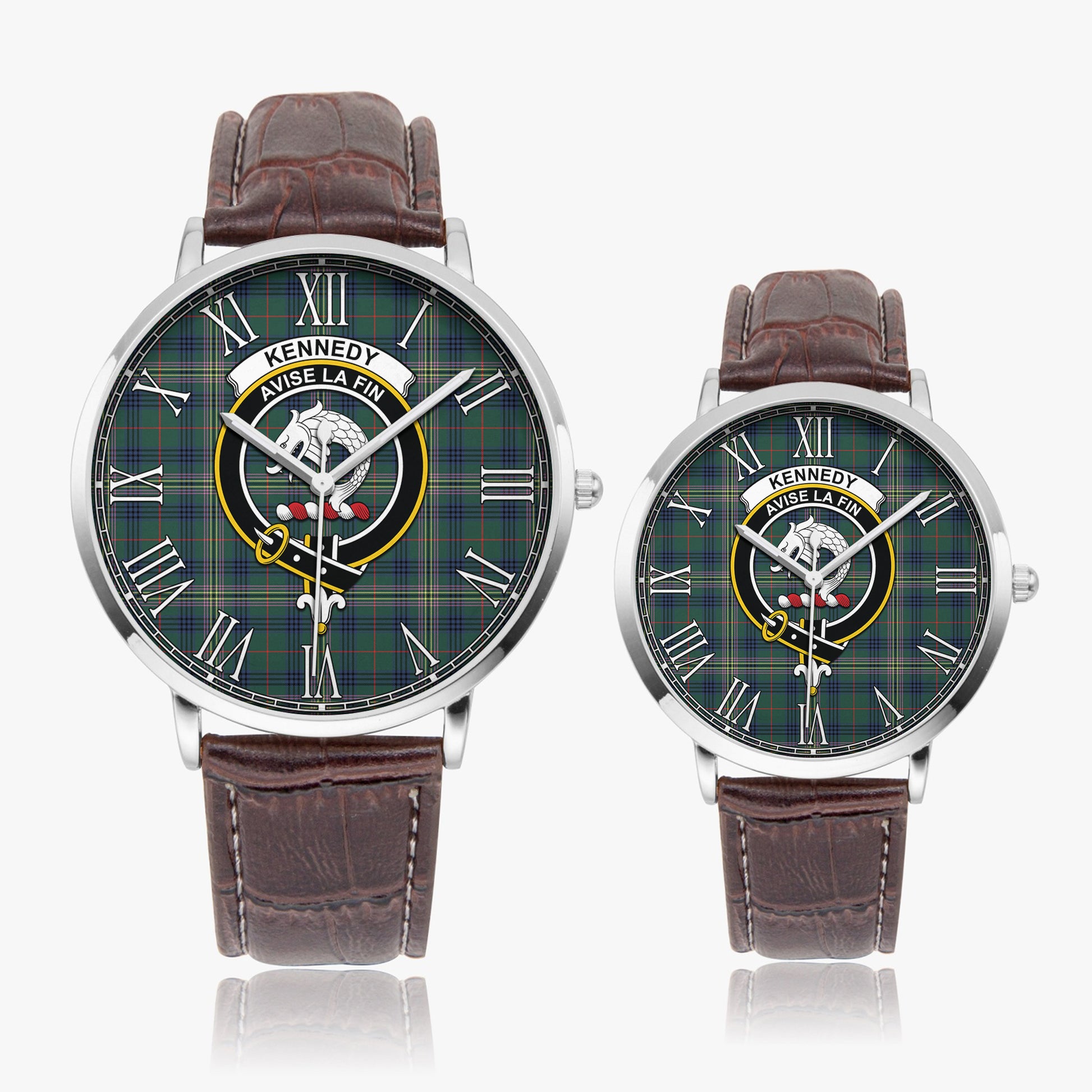 Kennedy Modern Tartan Family Crest Leather Strap Quartz Watch - Tartanvibesclothing