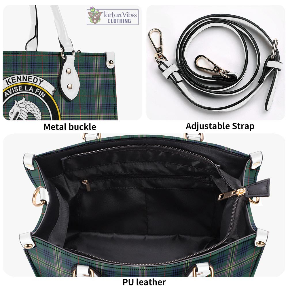 Tartan Vibes Clothing Kennedy Modern Tartan Luxury Leather Handbags with Family Crest