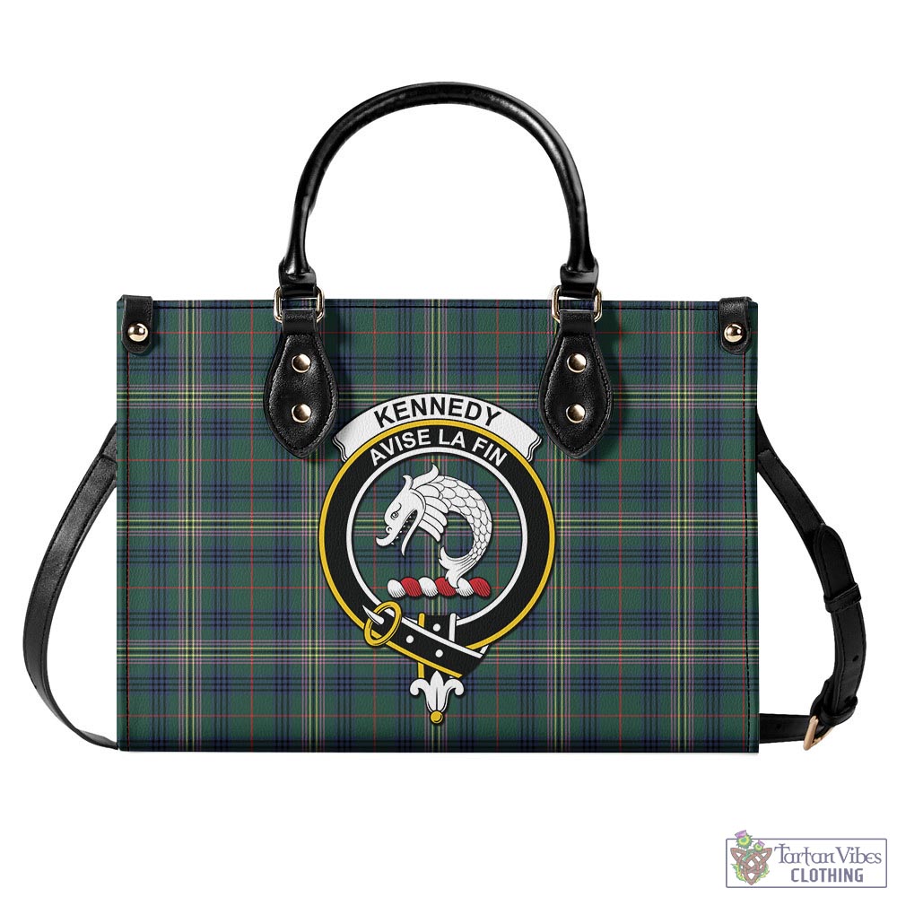 Tartan Vibes Clothing Kennedy Modern Tartan Luxury Leather Handbags with Family Crest