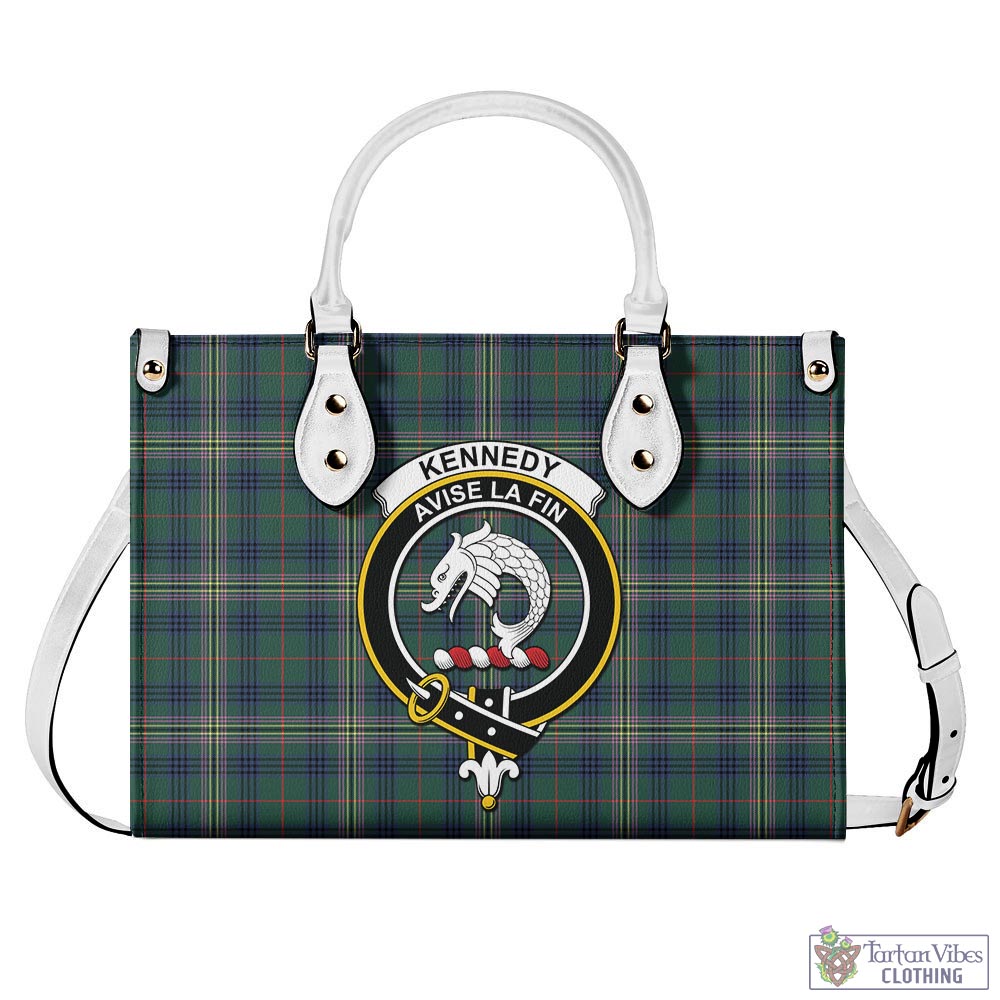 Tartan Vibes Clothing Kennedy Modern Tartan Luxury Leather Handbags with Family Crest